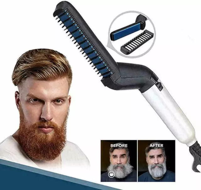 Piastra Spazzola Elettrica Pettine Lisciante Capelli Barba Uomo Styling 2 In 1