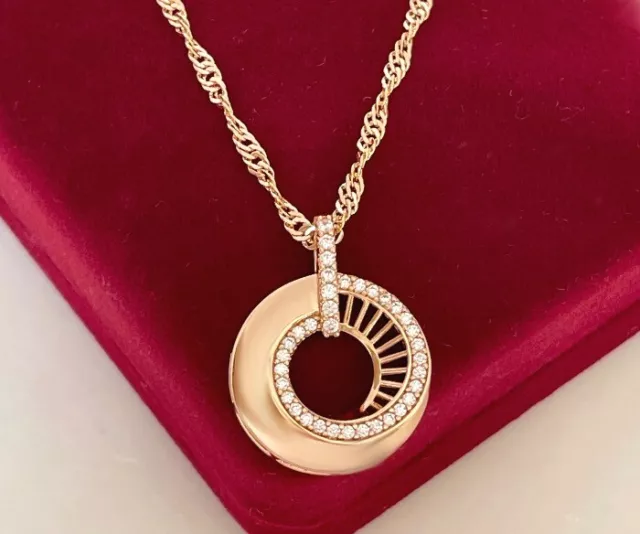 Luxus Halskette Medallion Anhänger Zirkonia Kristall 18K Gold vergoldet Geschenk
