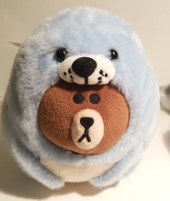Line Friends Brown Bear Seal Costume Plush "Wannabe Dolphin Bag Charm" 8" Kawaii