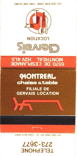 Montreal Quebec Canada Montreal Chaise and Table Vintage Matchbook Cover