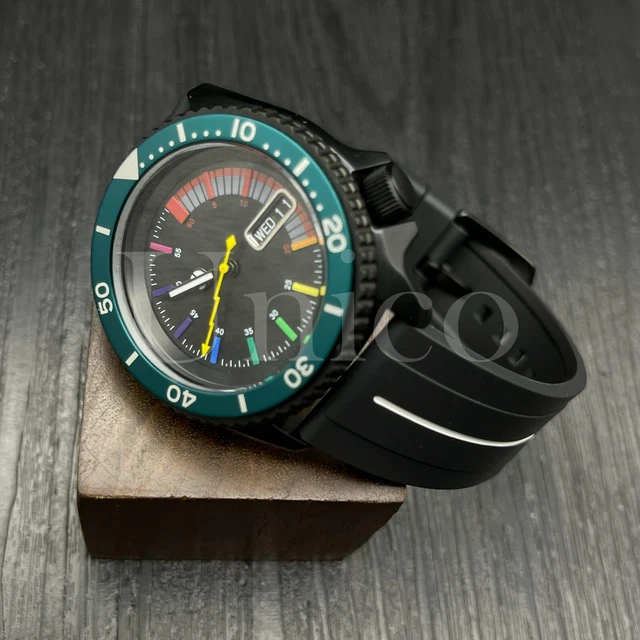 Custom Made Mods Watch SKX Style NH36 Auto Movement L/GN C Rainbow Hours BLK/WT