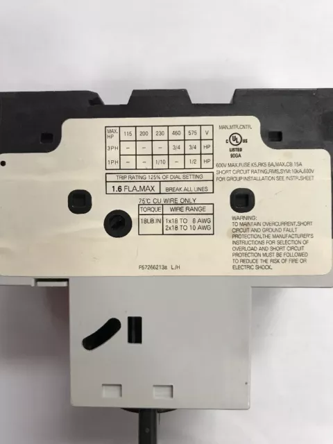 GE Controls avviamento motore manuale; 1 - 1,6 amp a pieno carico (GPS1BHAF) 3