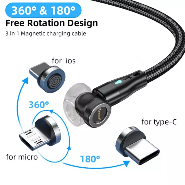 Magnetic 540 Fast Charging Cable Cord Charger / Data For Type-C Micro USB iPhone 2