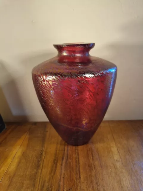 Michael Harris For Royal Brierley Studio Large Iridescent Red Shoulder Vase 8"