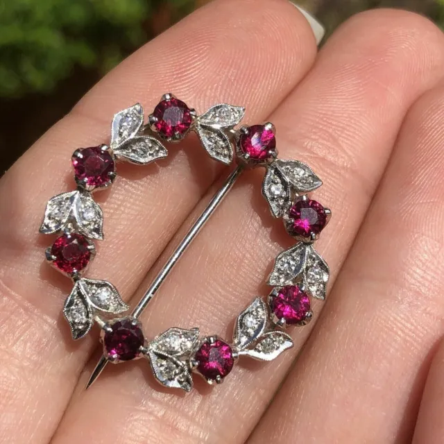 2.20Ct Round Cut Lab-Created Red Ruby Diamond Brooch Pin's 14K White Gold Plated