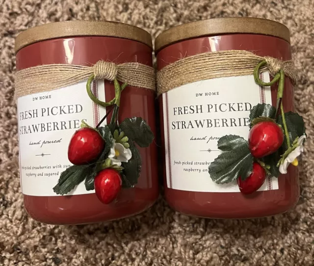 DW Home Fresh Picked Strawberries Set 8.6 Oz Candles With Rustic Wooden Top