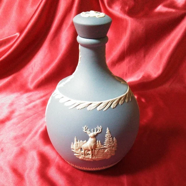 Wedgwood empty brandy bottle Blue Jasperware Reindeer Urn Vase 7.5inch