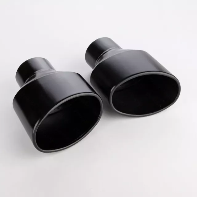 Pair Black 6"x3.75" Oval Exhaust Tips 3" Inlet 304 Stainless Steel 8" Long 3