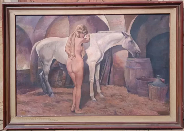 Grande dipinto su tela 173 x 124 di Giacomo Vaccaro del 1973, firmato titolato