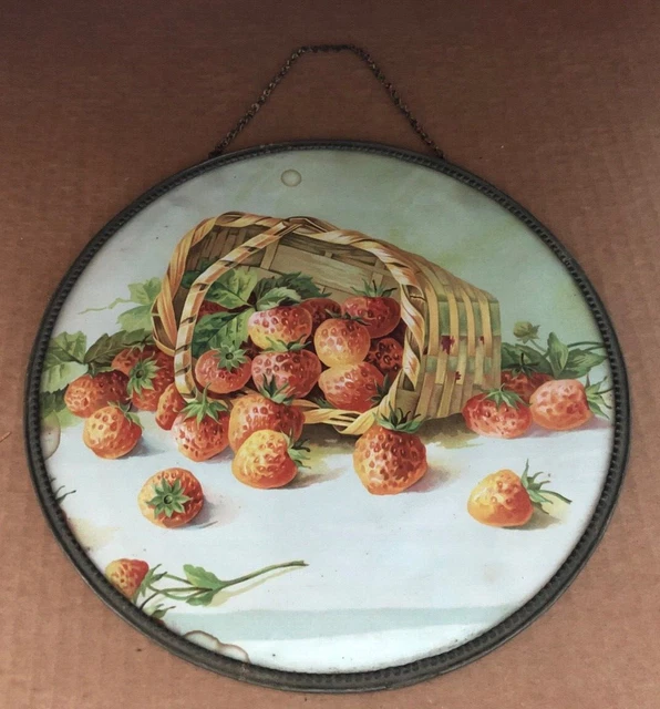 Vintage GERMANY FLUE COVER Fruit Strawberries Basket Crimped Edge #10