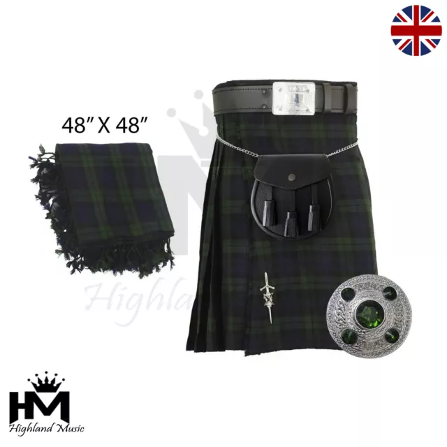 Orologio HM Highland Uomo Kilt Tradizionale Nero Set Tartan con Quadri A Mosche Abbinati