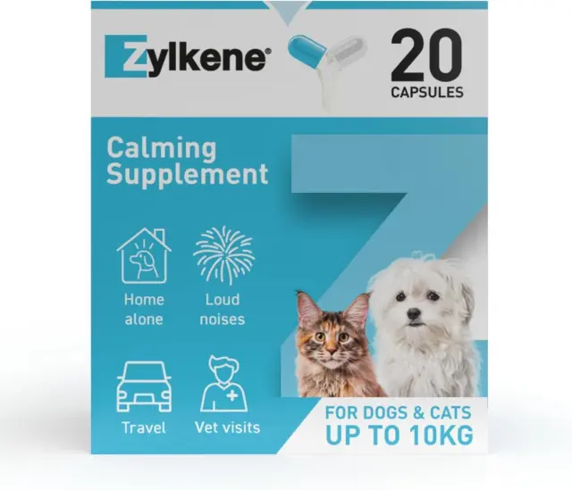 Zylkene | Calming Supplements for Cats & Dogs up to 10kg | 20 Capsules