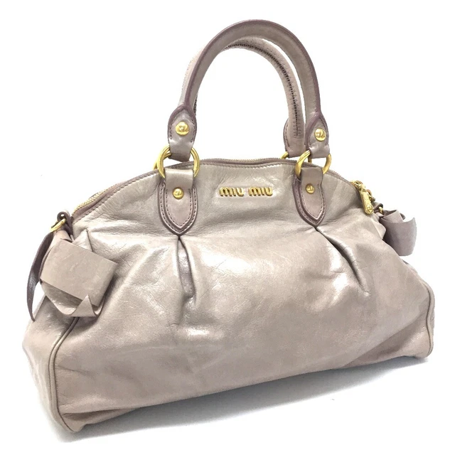 MIUMIU Side ribbon VITELLO LUX Hand Bag Shoulder Bag 2 way bag Pink Beige RL0052
