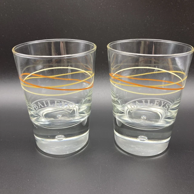 2 Baileys Original Irish Cream Glasses, Bubble Base Rocks Brown Rings Logo