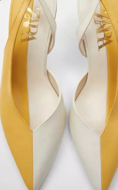 ESCARPINS ZARA V RITABLE Cuir Bicolore Jaune Moutarde Blanc T.38