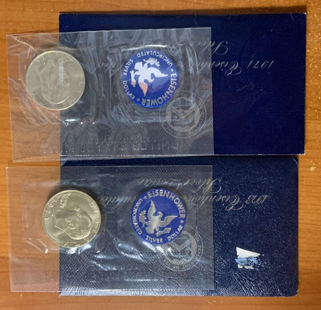 1971-S & 1973-S Silver Eisenhower Blue "Ike" $1 Dollar Coins - No Reserve 1971-S & 1973-S Silver Eisenhower Blue "Ike" $1 Dollar Coins - No Reserve