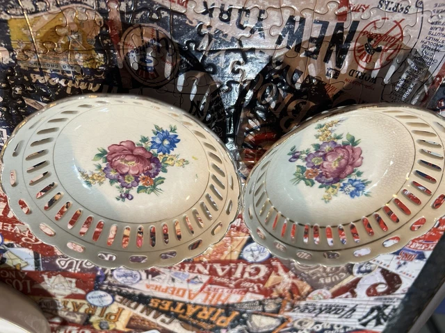 Beautiful Vintage Hand painted Made in Occupied Japan Sm Floral Trinket set of 2