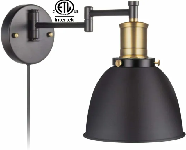 Swing Arm Wall Lamp Plug-in Cord Industrial Wall Sconce Bronze Black Shade Light