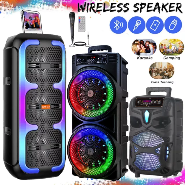 Karaoke Dual 8" Subwoofer Wireless Bluetooth Speaker Heavy Bass Portable Party