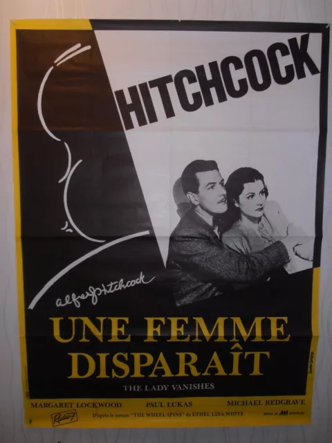 AFFICHE ANCIENNE CINÉMA ALFRED HITCHCOK UNE FEMME DISPARAIT 117X156 cm ( ref CA1