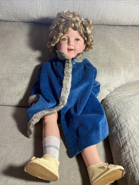 25" big SHIRLEY TEMPLE doll Composition FLIRTY EYE Ideal 30's era marked restore