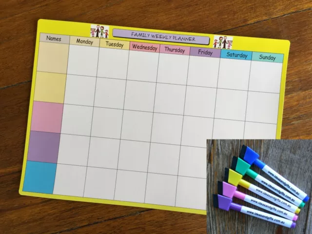 A4 Planner +5pens Daily Weekly Organiser Family Magnets Fridge Whiteboard Notes