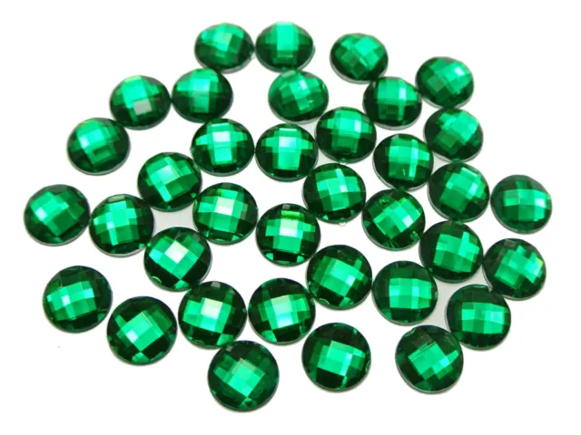 250 Green Crystal Acrylic Flatback Faceted Round Rhinestone GLUE On Gems 8mm