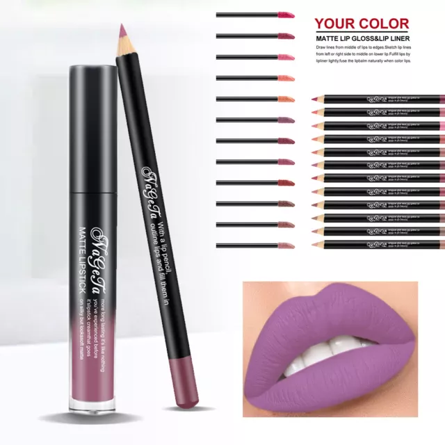 2Pcs Matte Lipstick and Lipliner Pen Set Long Lasting Makeup Gift for Women(06) 3