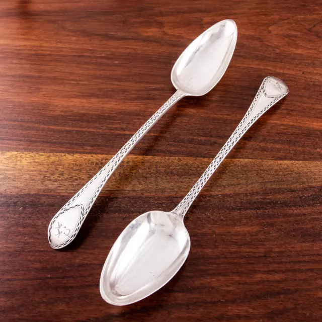 2 Early Rare Joseph Dubois American Coin Silver Birdback Platter Spoons 1790S