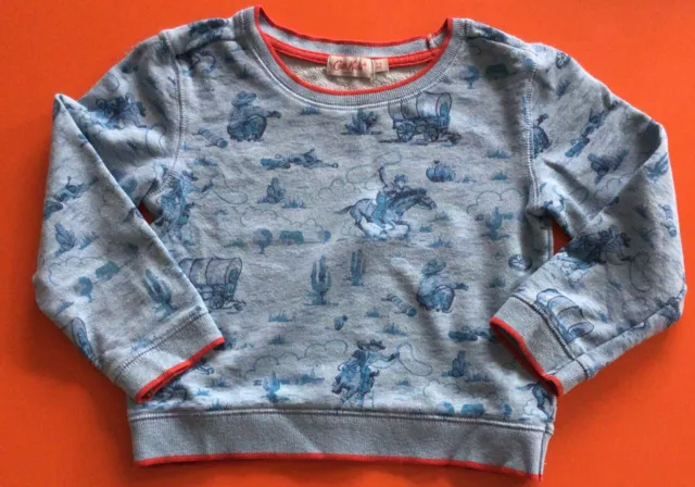 Cath Kidston Vintage Cowboy Print Sweatshirt Jumper Kids Age 3-4 Year Blue Child