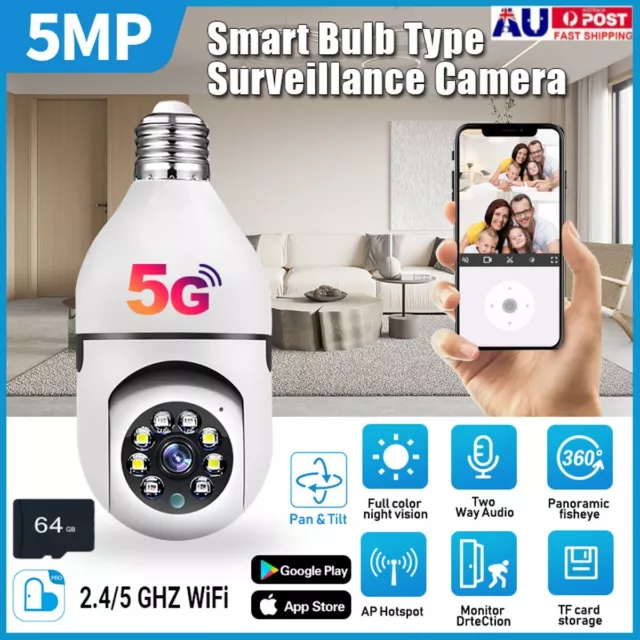 5G Wifi E27 Bulb IP Camera Night Vision Wireless Home Video Security Light Camer