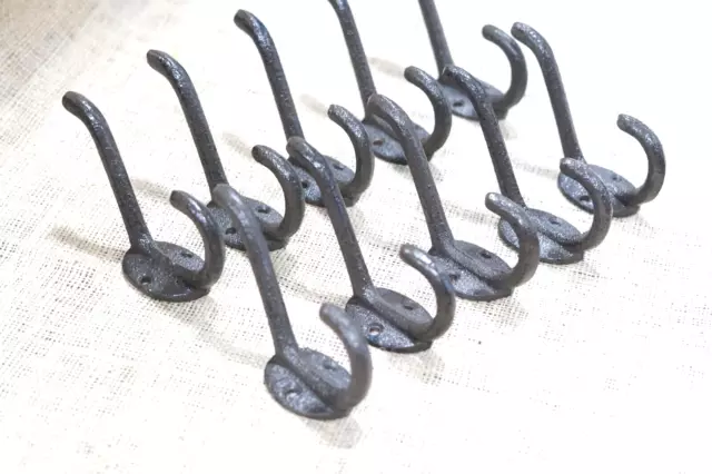 10 Coat Hooks Hat Hook Hall Tree Rustic Towel Vintage School Style Cast Iron