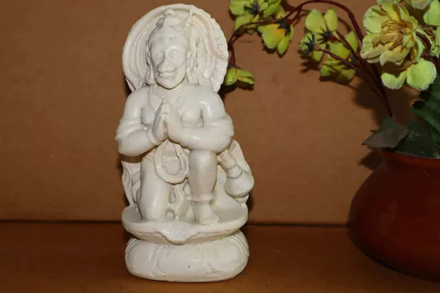 Indian traditional White Marble Hanuman ji Statue for Car Dashboard 13cm x 6cm