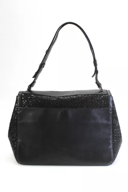Proenza Schouler Womens Woven Textured Flapped Clasp Satchel Handbag Black 3