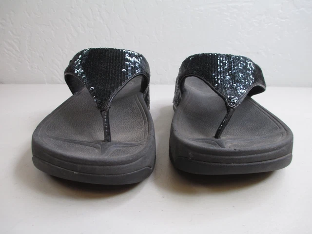FitFlop Black Sequin Womens Electra Classic Flip Flop Sandals Size 5 2