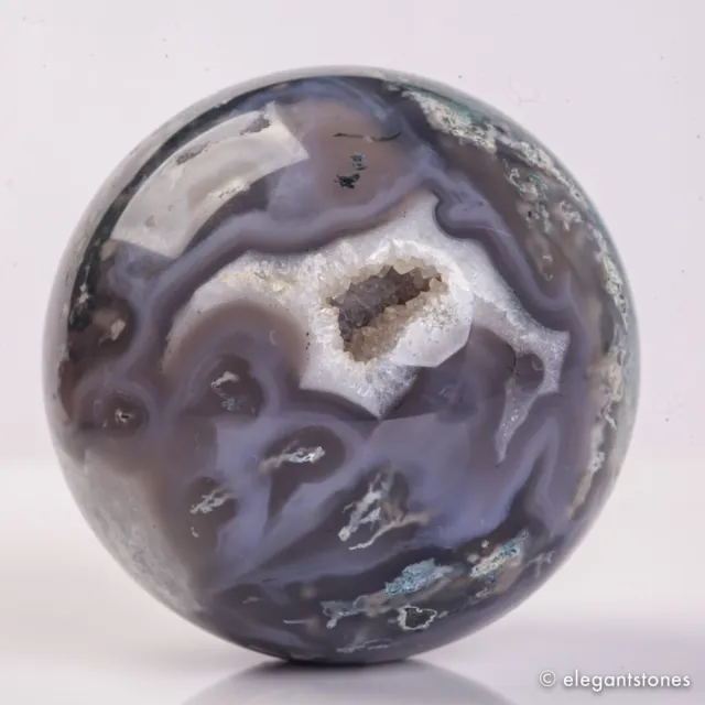 524g 73mm Natural Green Moss Agate Crystal Geode Sphere Quartz Healing Ball