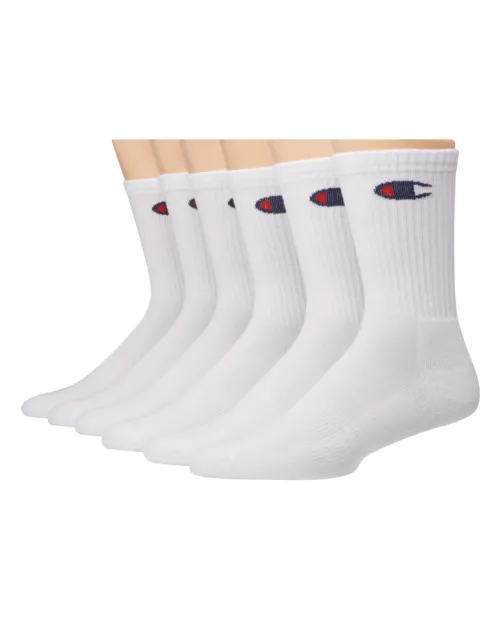 Champion Men's 6 Pack Crew Socks Arch Support Cushioned Extended Sizes 12-14