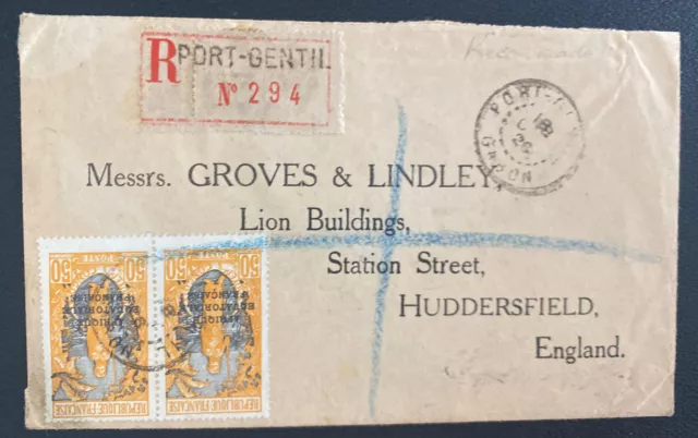 1926 Port Gentil Gabon French Africa Registered Cover To England