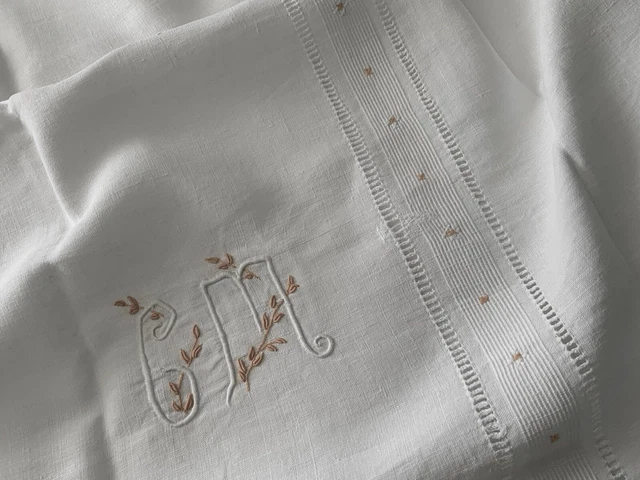 Grande Nappe Ancienne En Lin Blanc Avec Dentelle Au Crochet - 145 X 160 Cm - Années 1920-1940