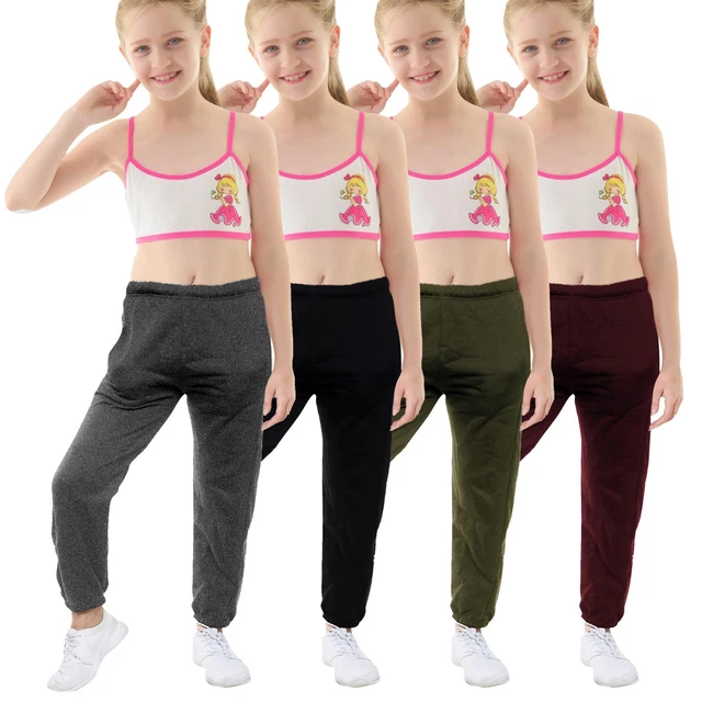 Boys Kids Girls Plain Jogging Fleece Joggers Trouser Casual Sports Bottom Pant