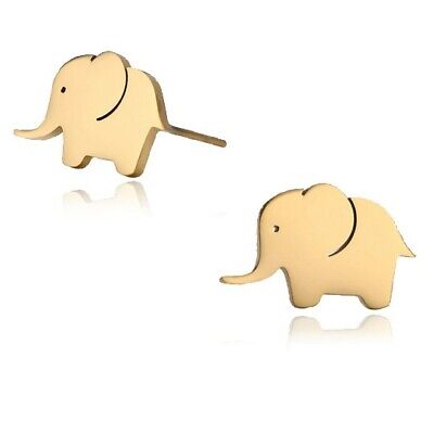 Gold Stainless Steel Titanium Lucky Baby Elephant Earrings Animals Women Kids