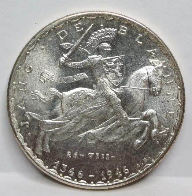 LUXEMBOURG Duchy 20 Francs 1946 UNC Silver Knight Horse Letzeburg Blind #F03