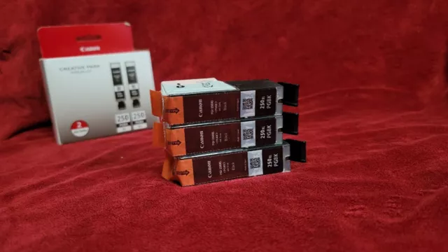 Lot of 3 Genuine Canon PGBK 250 XL Black Ink Cartridges High Yield PGI-250XL New