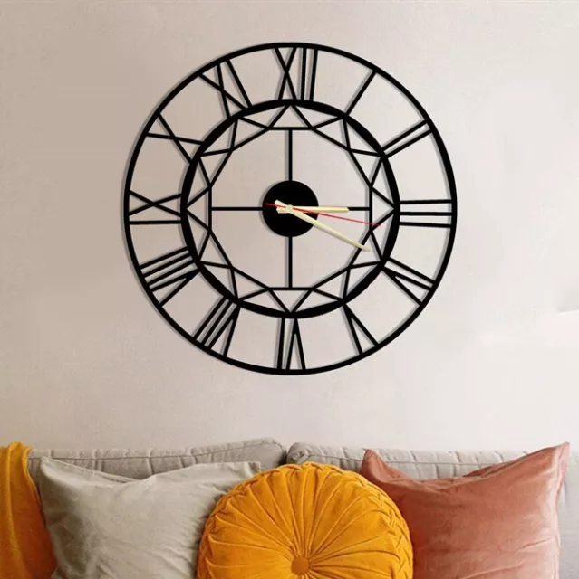 Horloge Murale en métal style industriel, Pendules murales fer Noir, Ronde 3