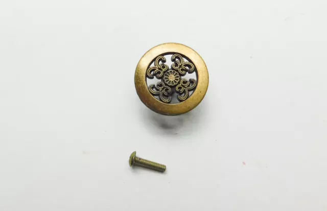 H34 Vintage KBC Ornate Round Pierced Filigree Brass Drawer Knob Handle 1 ½"