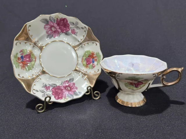 Vintage Classica 22K Gold Floral Cup & Saucer Iridescent Finish Hand Painted