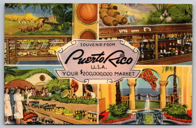 NY Worlds Fair 1939 Linen Multi View Postcard Puerto Rico Pavilion