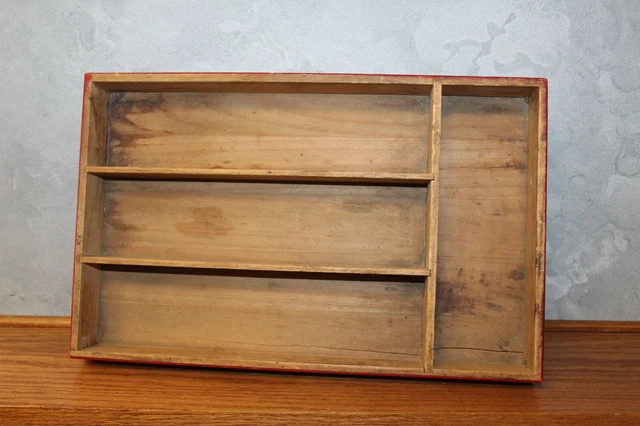 Antique Wooden Utensil Cutlery Box Tray Dovetailed Primitive vintage flatware