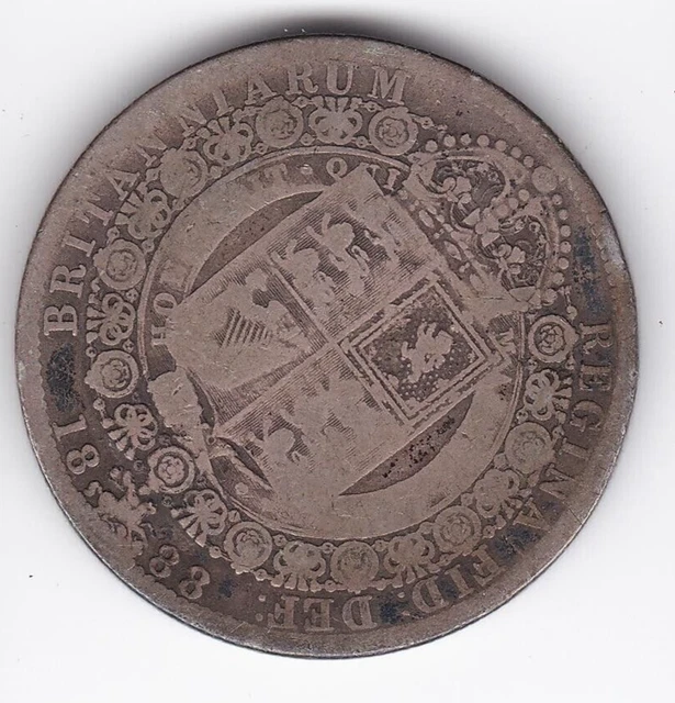 1888 Britain 1/2 Crown LARGE SILVER Coin Queen Victoria