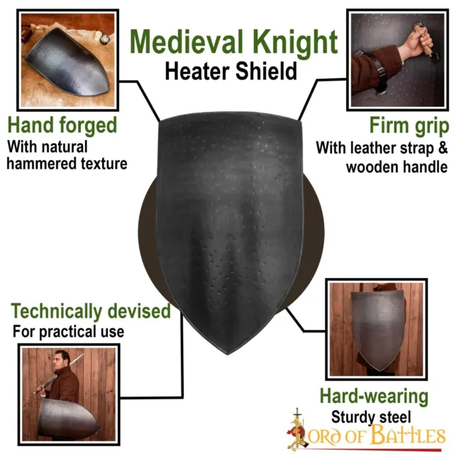 Medieval Shield Hand Forged Steel Late 12th Century SCA Historical Heater Armor 3